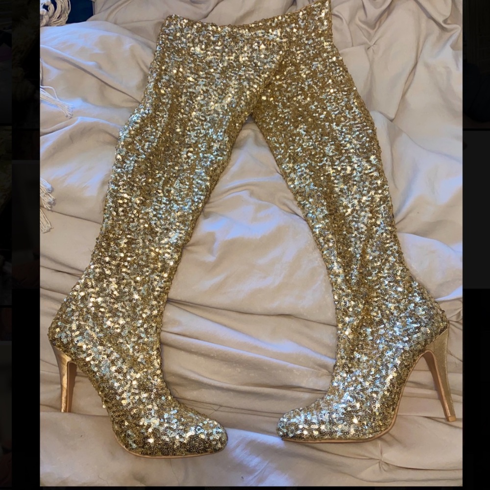 Gold Sequence Thigh high boots